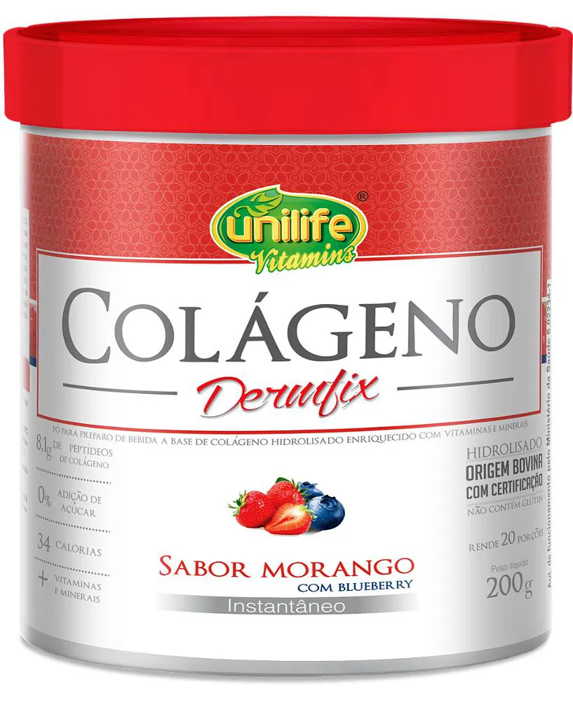 Colágeno Hidrolisado em Pó - Dermfix - Sabor Morango com Blueberry