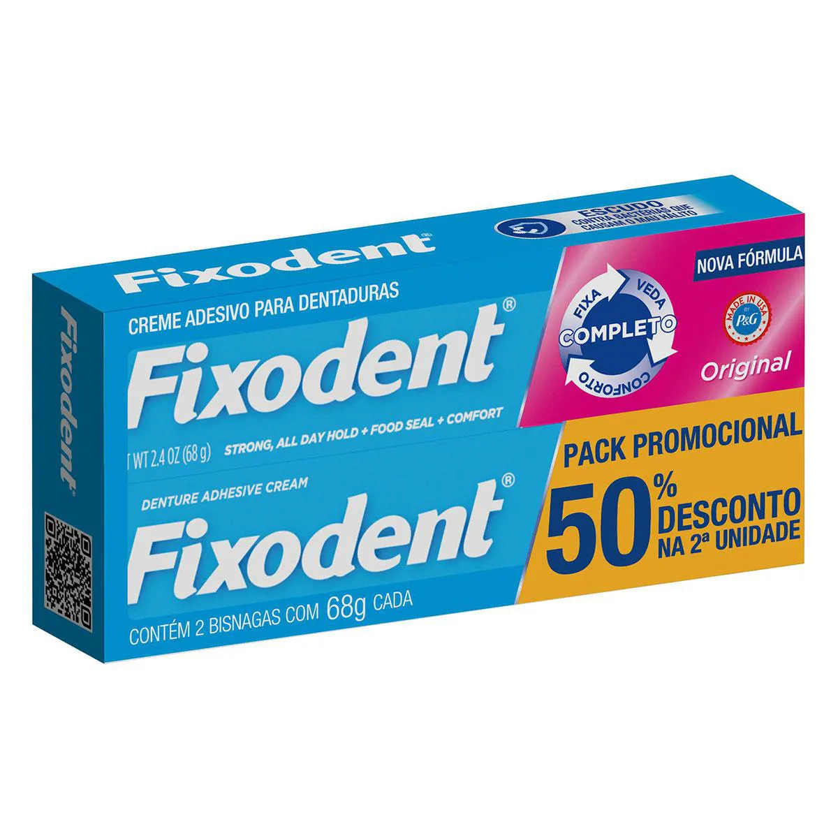 Kit Creme Fixador de Dentadura Fixodent Original 68g 2 unidades