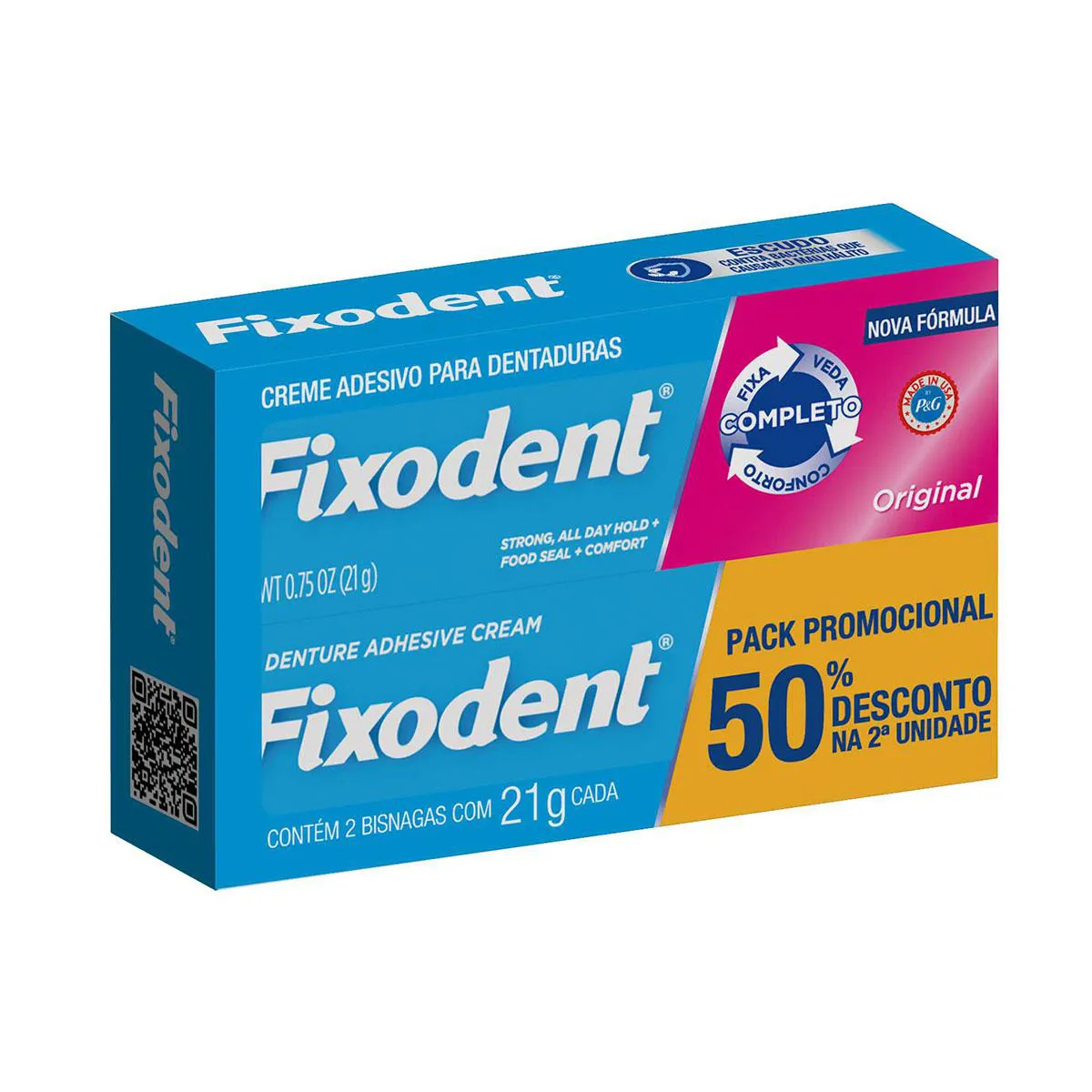 Creme Adesivo para Dentaduras Fixodent Original Pack Promocional com 50% de desconto na 2ª unidade
