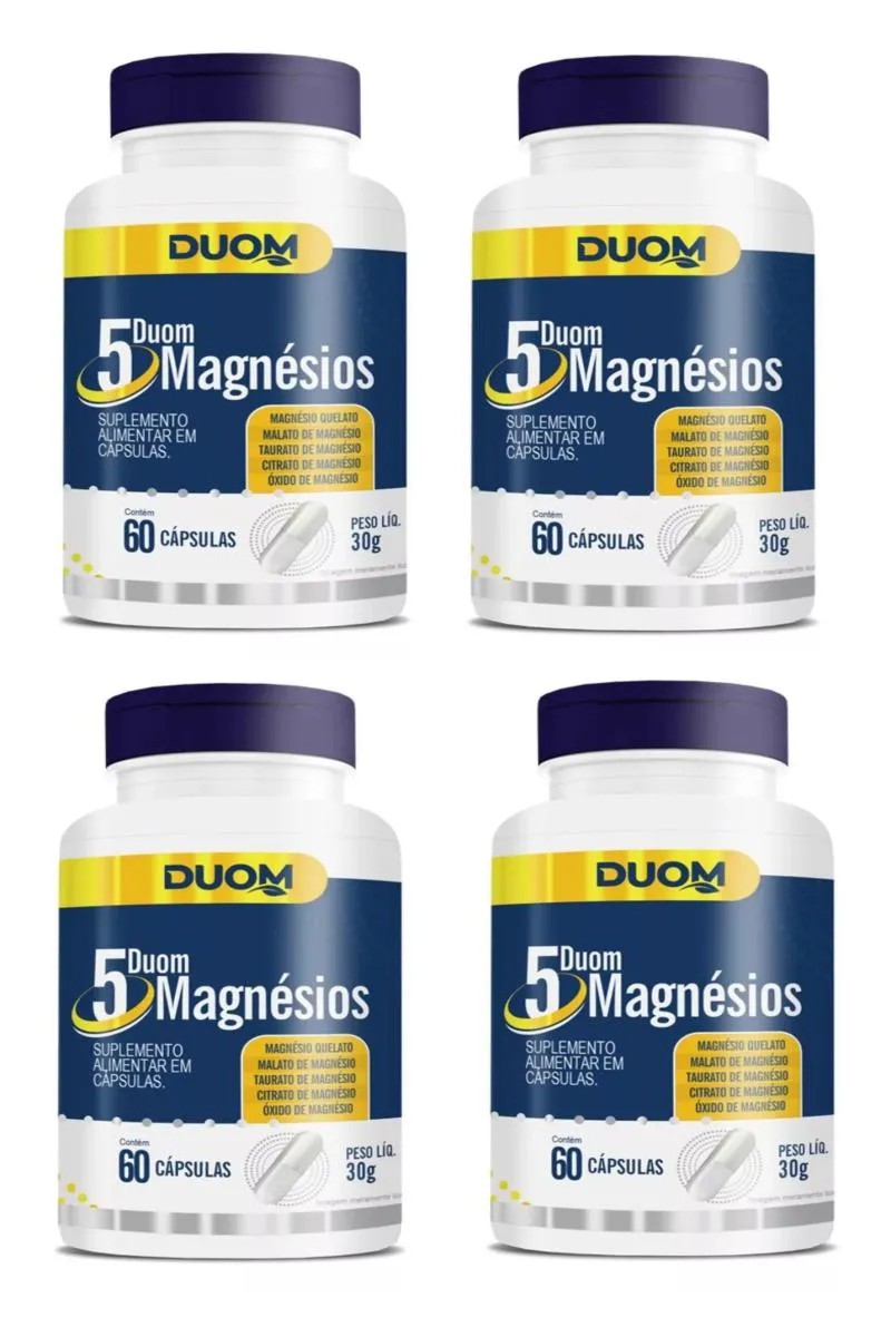 Kit 4 5 Magnésios Duom Quelato Malato Taurato Citrato 60cps