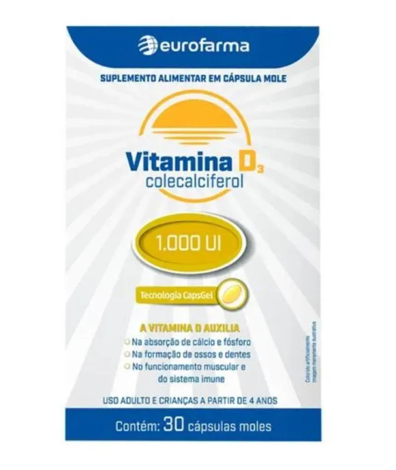 Suplemento Alimentar Vitamina D 1.000Ui Eurofarma 30Cps