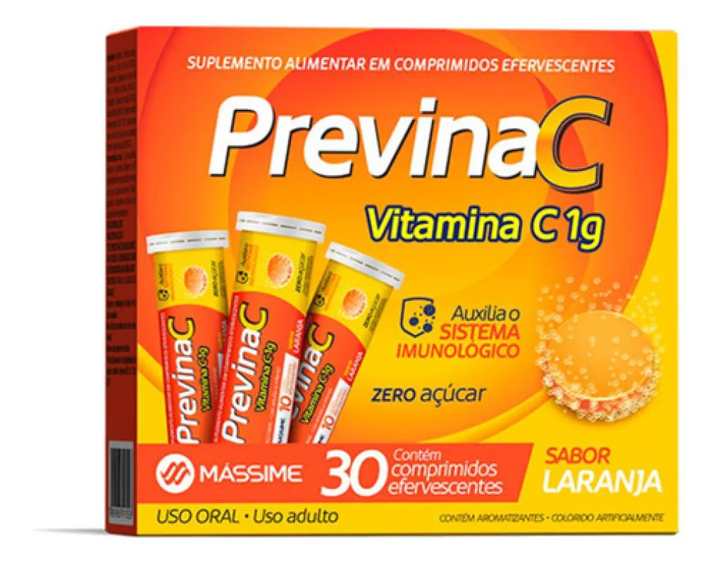 Previna C Vitamina C Efervescente 30cpr sem Açucar - Laranja