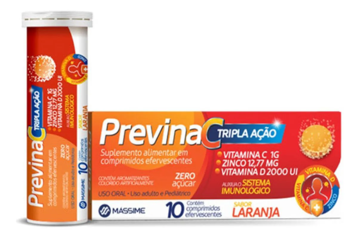 Previna C Vitamina C, D, Zinco 10cpr Efervescentes - Laranja