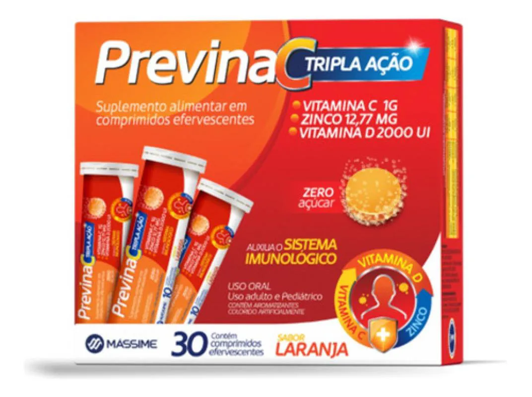 Previna C Vitamina C, D, Zinco 30cpr Efervescentes - Laranja