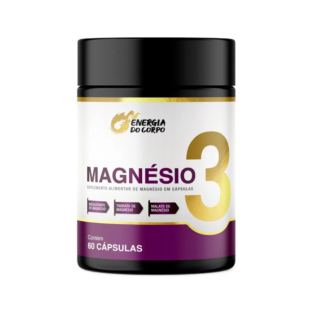 3 Magnésio Dimalato, Taurato e Quelato 60 cápsulas sem Sabor