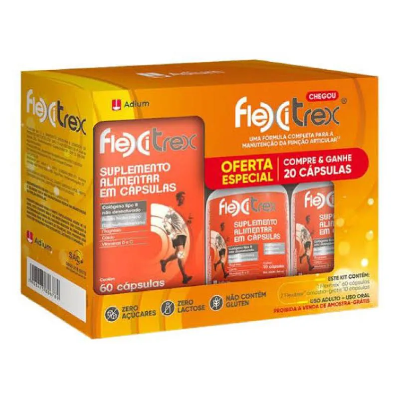 Flexitrex Colágeno com 60 cápsulas - Oferta Especial! Compre e Ganhe 20 cápsulas