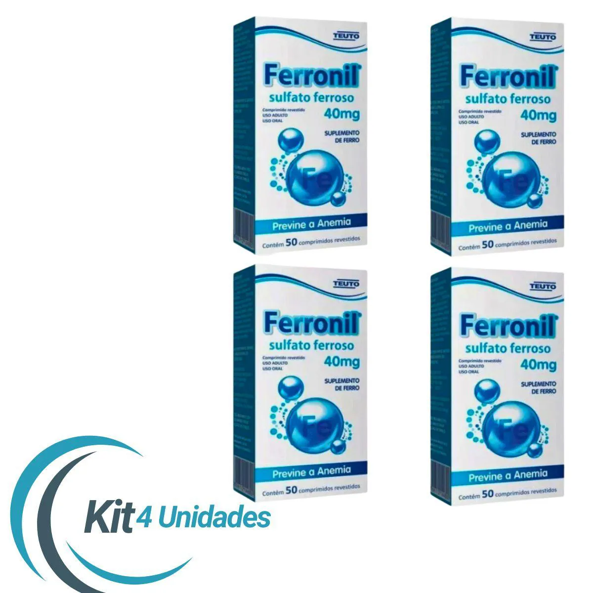Ferronil Suplemento Sulfato Ferroso 40mg-50 Comp Kit 4 Caixas