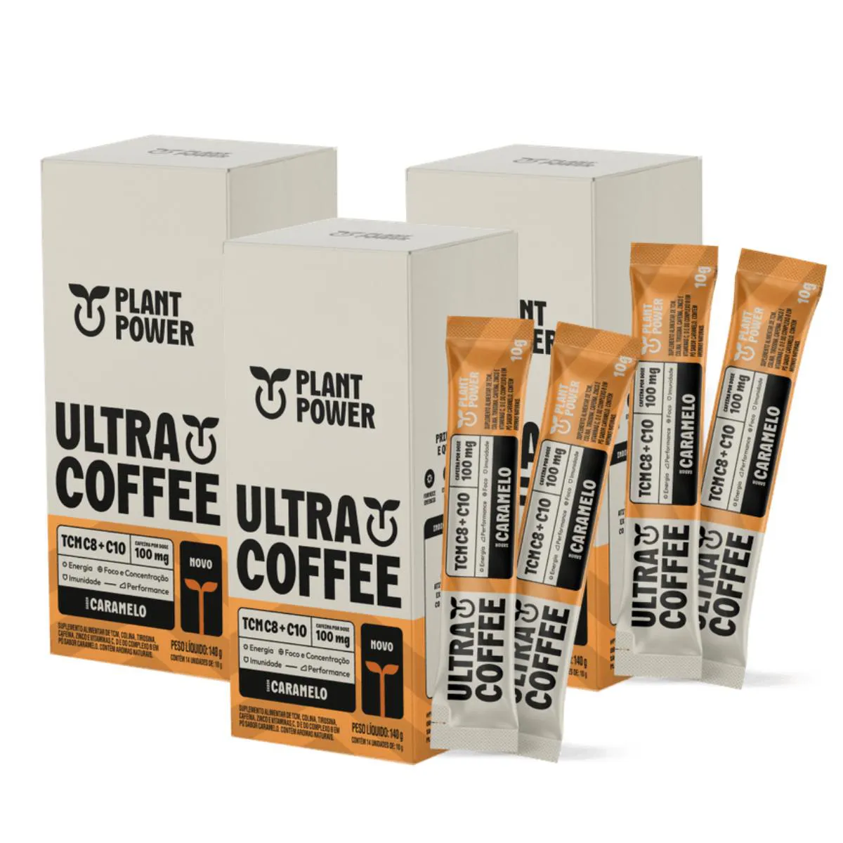 3x Ultra Coffee Stick Plant Power Caramelo 14 unidades 10g