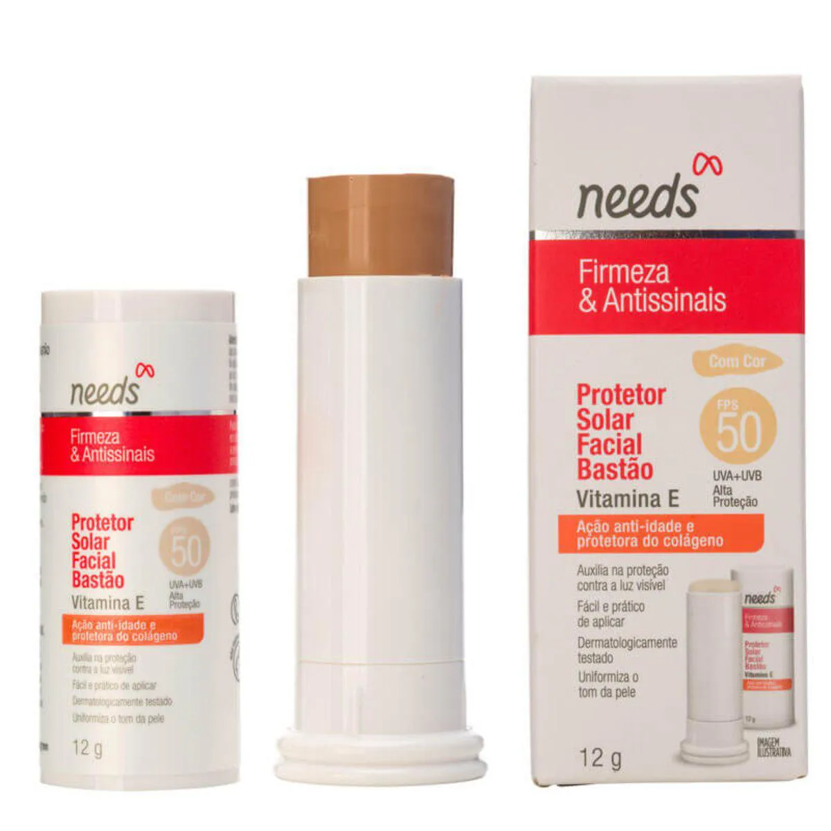 Protetor Solar Facial Needs Firmeza & Antissinais FPS 50 Com Cor Bastão 12g