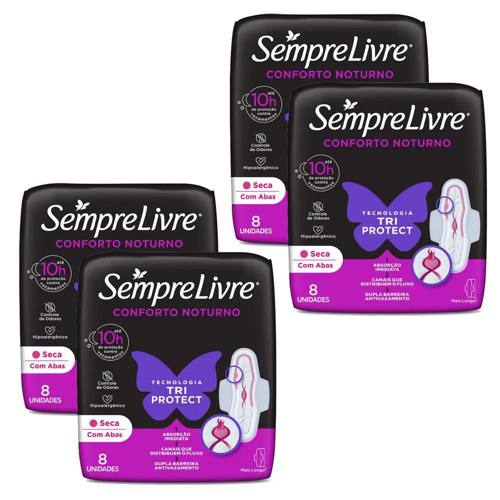 Kit Absorventes Externo Sempre Livre Adapt Plus Noite e Dia Cobertura Seca com Abas 8un Cada