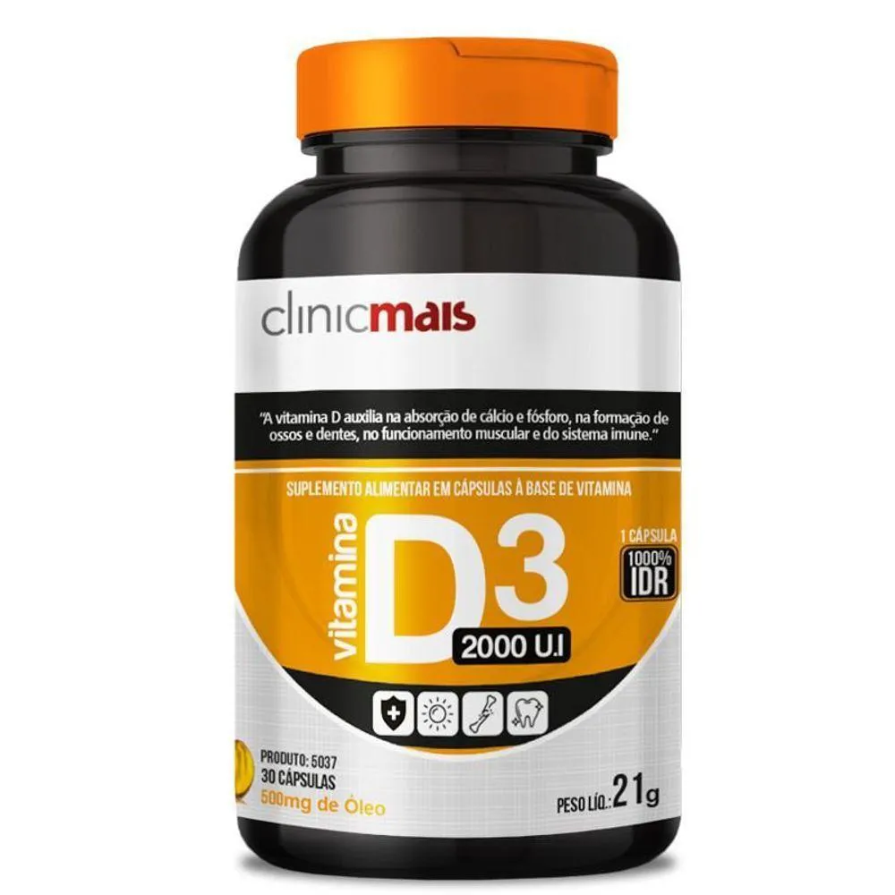 Kit 3 Vitamina D3 2000 U.i 500mg Clinicmais 30 cápsulas