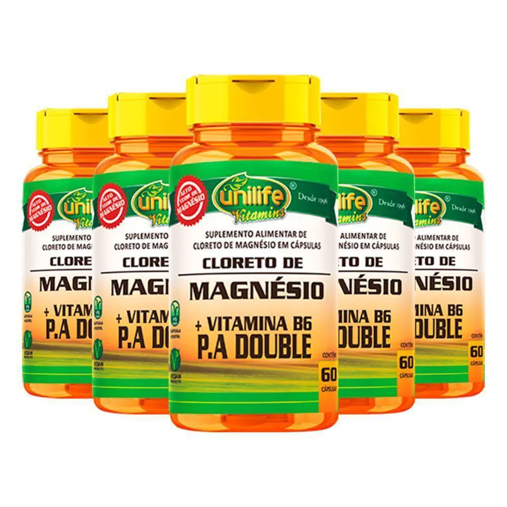 Kit 5 Cloreto de Magnésio P.a. 800mg 60cap