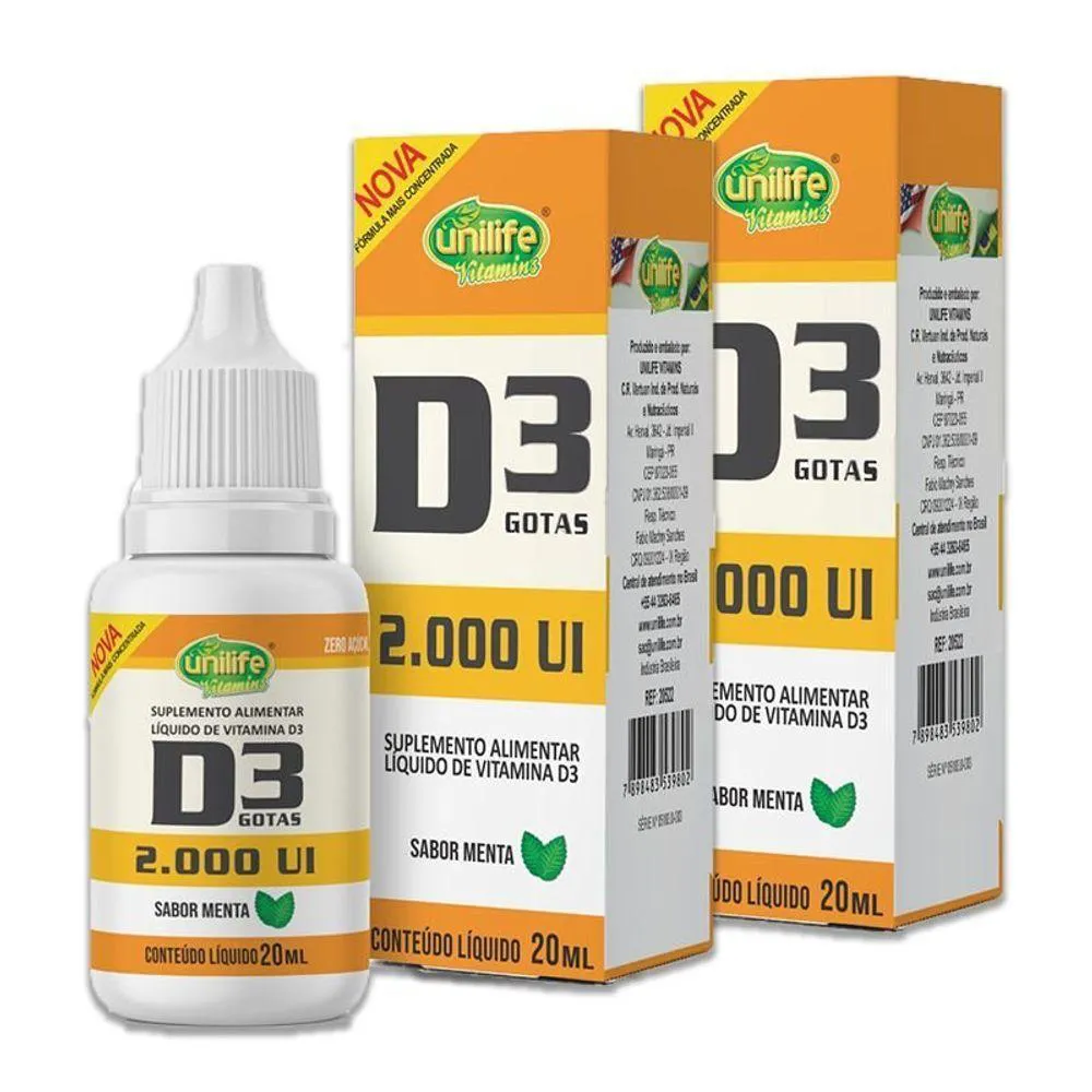 Kit 2 Vitamina D3 2.000 Ui Unilife Menta 20ml