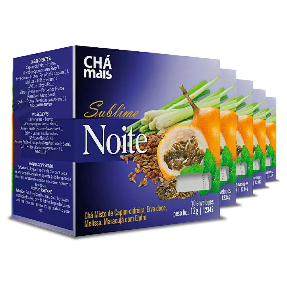 Kit 5 Chá Sublime Noite Clinicmais 10 Sachês 12g