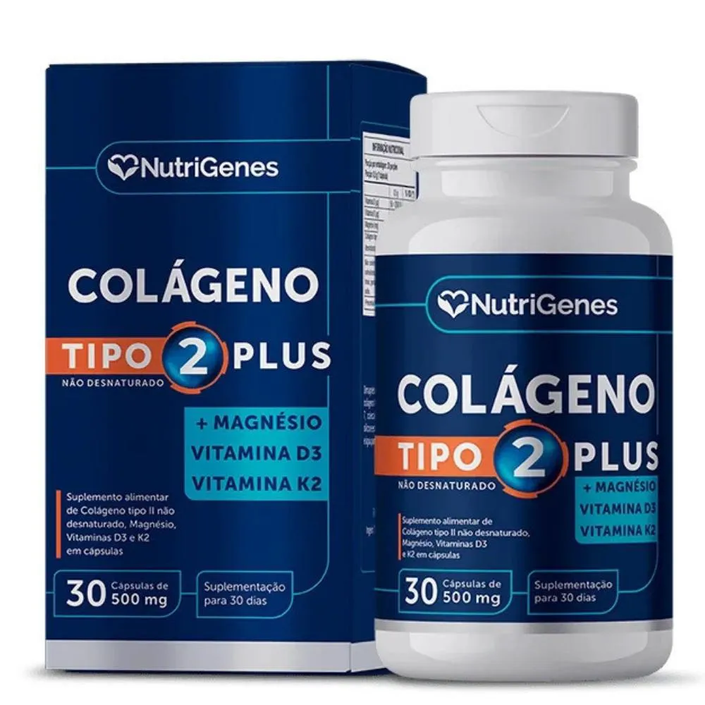 Colágeno Tipo 2 com Vitamina D3 Plus 30 cápsulas 500mg Nutrigenes
