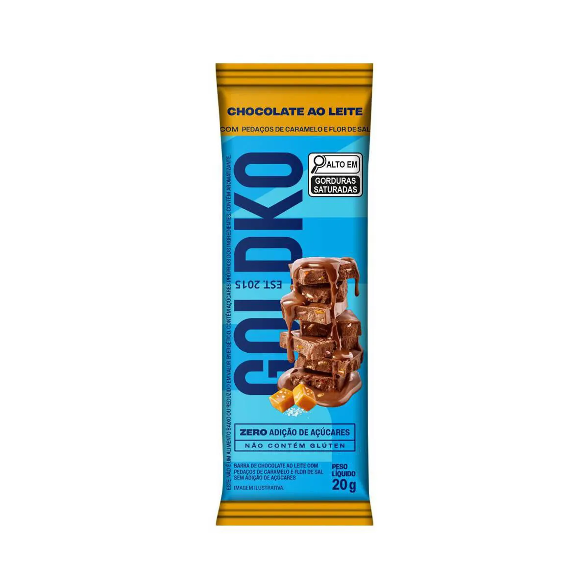 Barra de Chocolate ao Leite Goldko Caramelo & Flor de Sal Zero Açúcar 20g