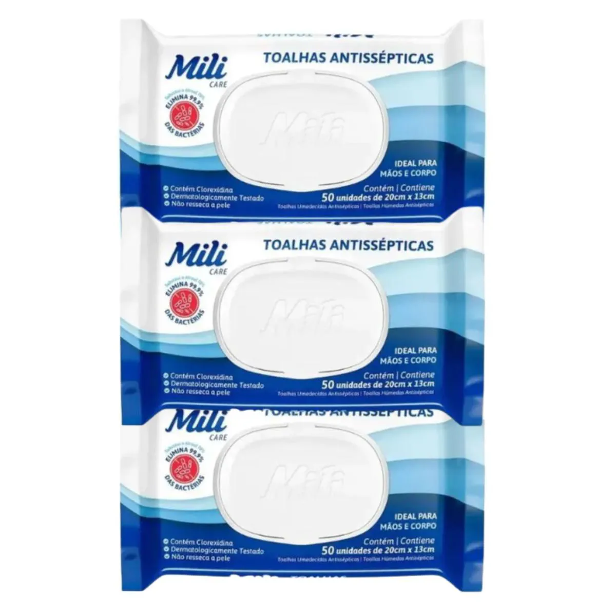 Kit C3 Toalhas Umedecidas Antissépticas Higiene e Praticidade C50 - Mili