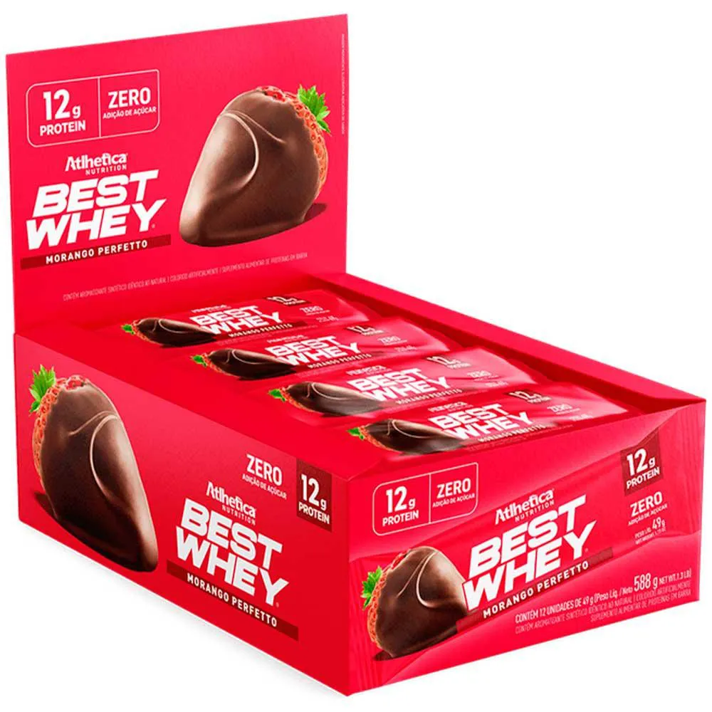 Best Whey Bar 12g - Caixa com 12un 49g Cada - Atlhetica Nutrition Morango Perfetto