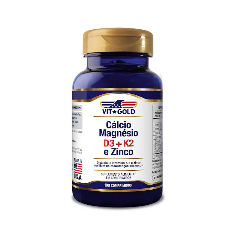 Cálcio Magnésio Zinco com Vitamina D3 e K2 Vitgold 100 Comprimidos
