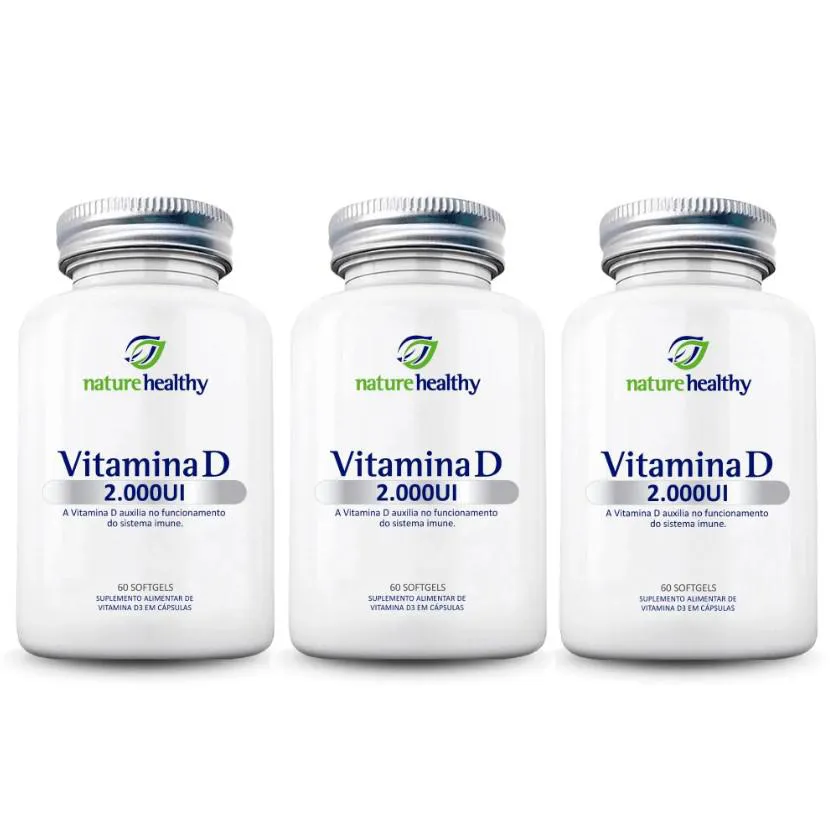 Kit C/ 3 Vitamina D 2000ui Nature Healthy 60 Cápsulas