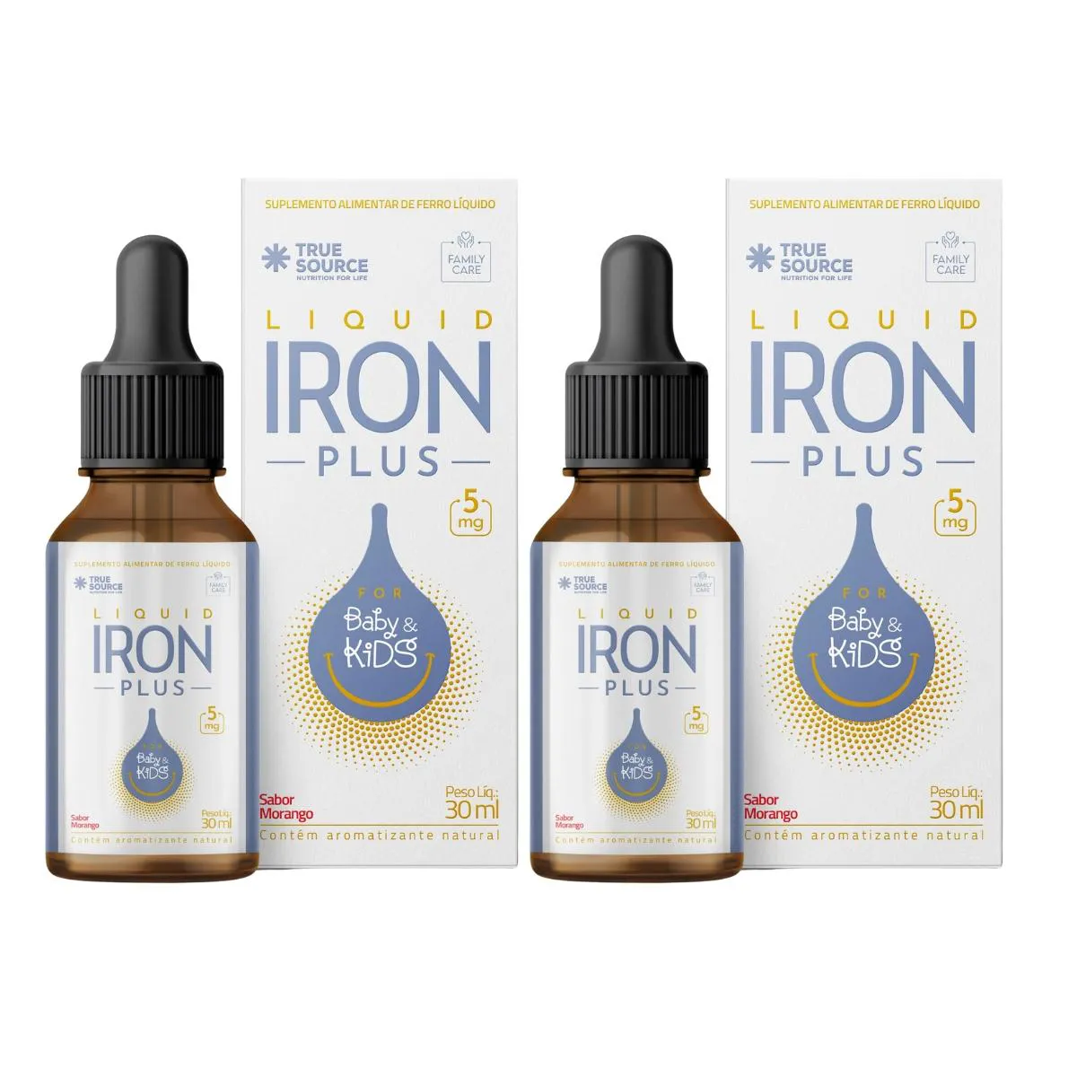 Kit 2 Liquid Iron Plus Baby Kids Ferro Multivitamínico Truesource Morango