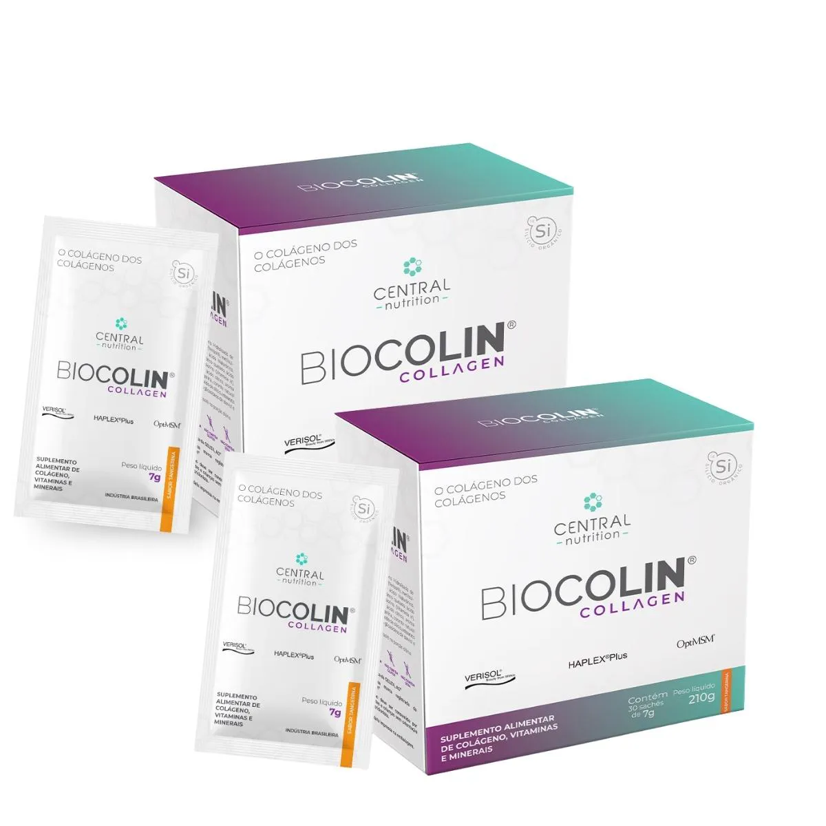 Kit 2 Biocolin Collagen Colágeno Verisol 30sachê Central Nutrition Tangerina