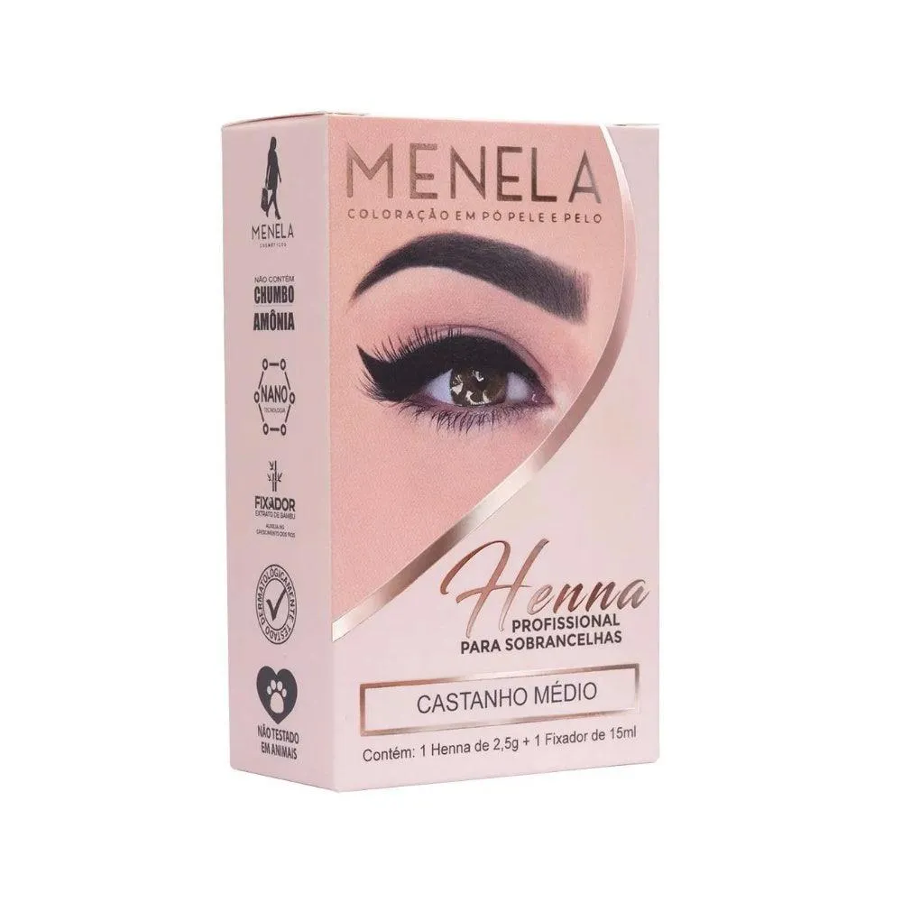 Kit Henna Sobrancelha Menela Castanho Médio 2,5g