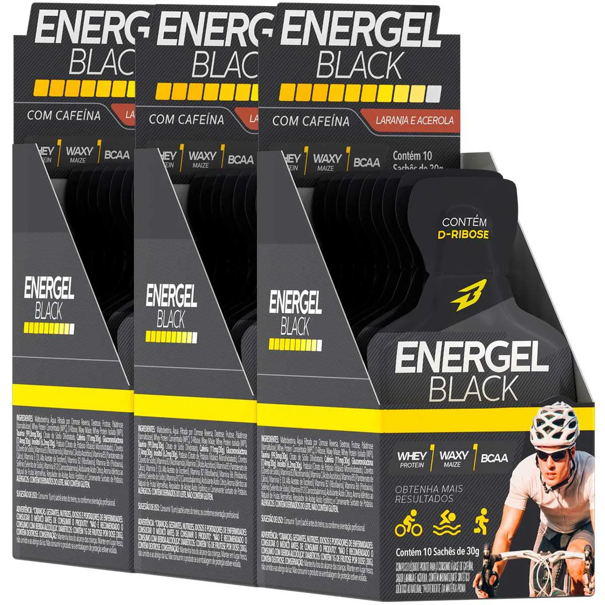 Kit 3 Gel Energel Black Sachês Bodyaction Sabor Laranja Acerola
