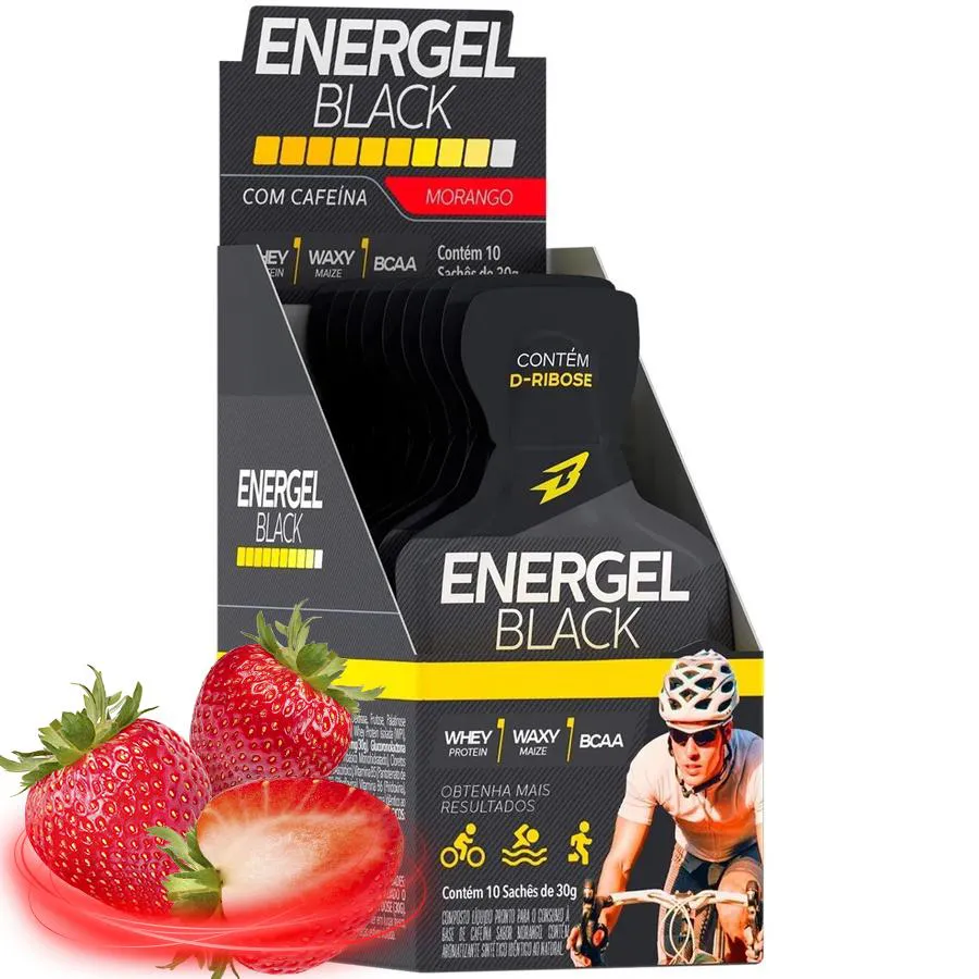 Gel Energel Black com Cafeína Caixa 10 unidades Body Action - Morango