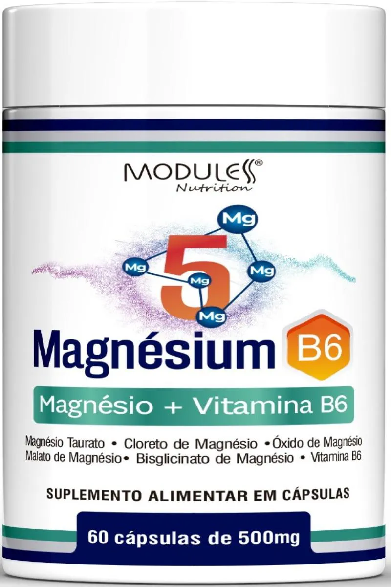 5 Magnésium B6 Magnésio + Vitamina B6 60caps Moduless sem Sabor