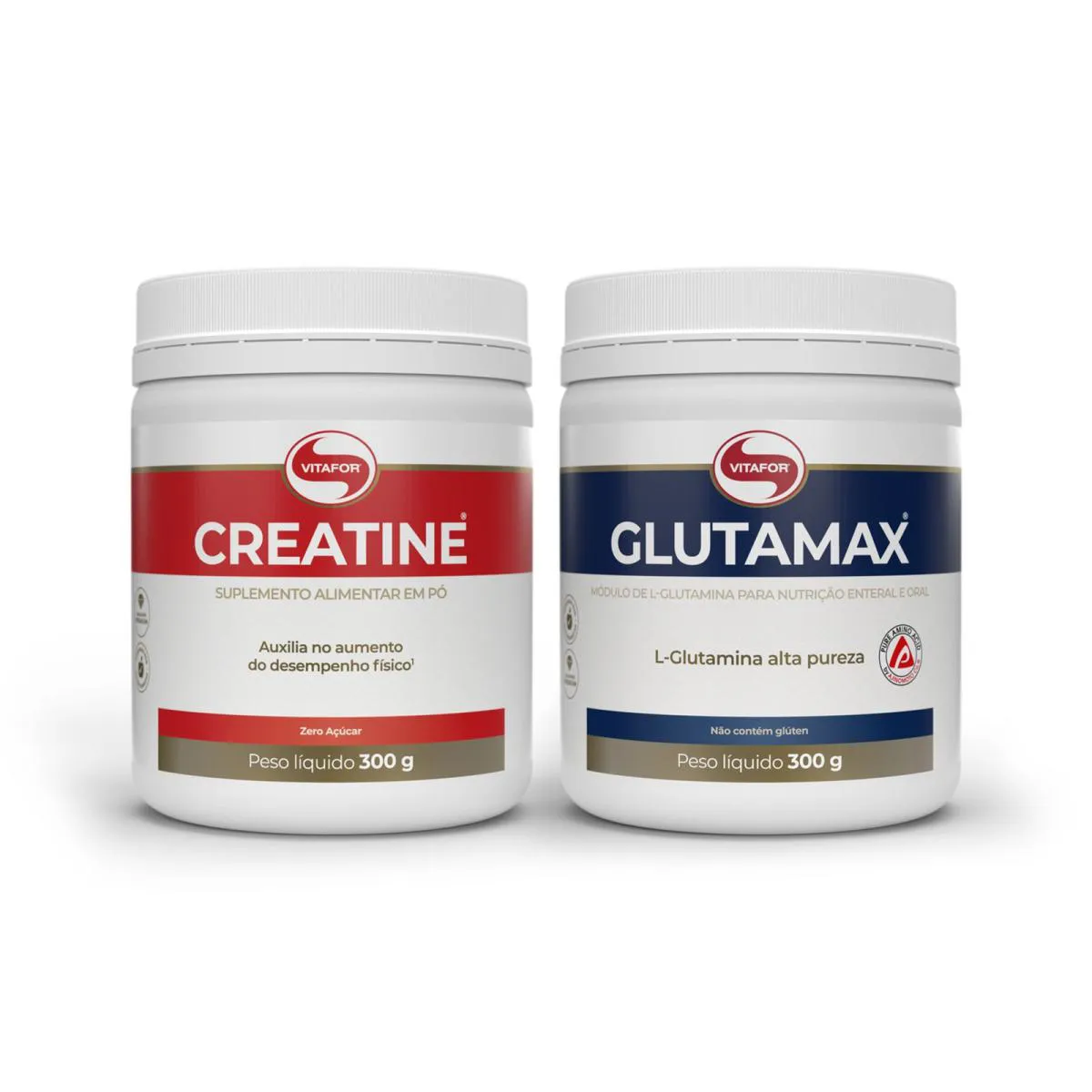 Kit Creatina Monohidratada Pura + Glutamax - 300g - Vitafor Sabor Without Flavor