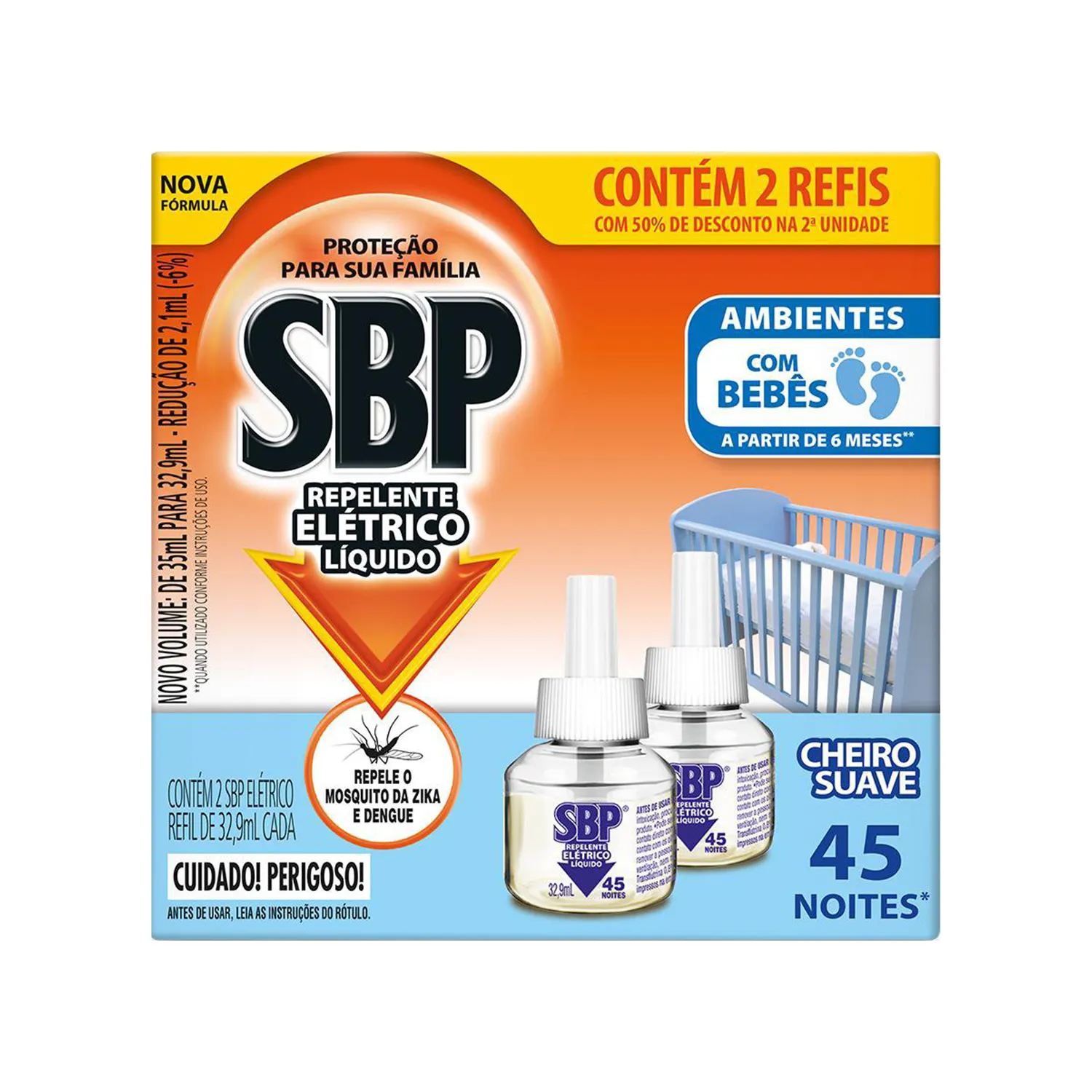 Refil Repelente Elétrico Líquido SBP Cheiro Suave 2 Unidades com 35ml cada