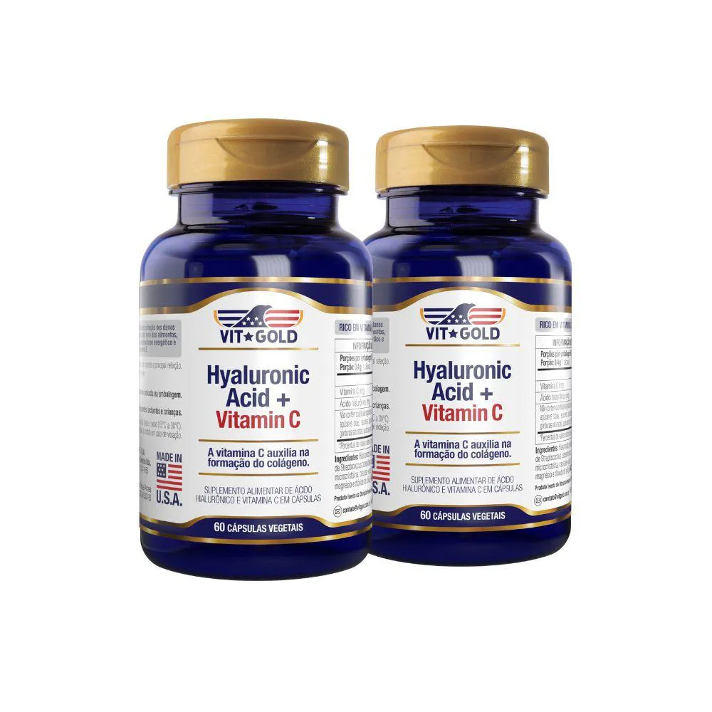 Ácido Hialurônico com Vitamina C Vitgold Kit 2x 60 cápsulas Vegetais