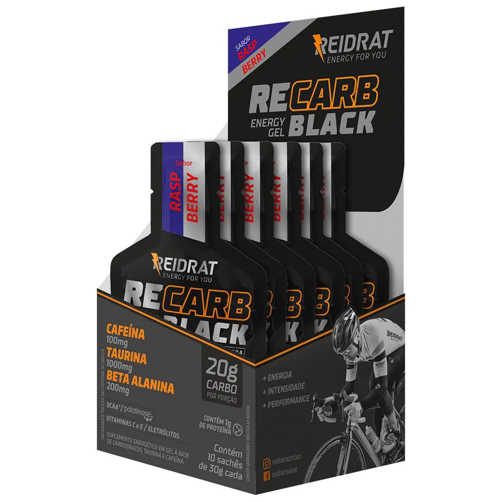 Recarb Energy Gel Black Display 10 Sachês de 30g - Raspberry (framboesa)
