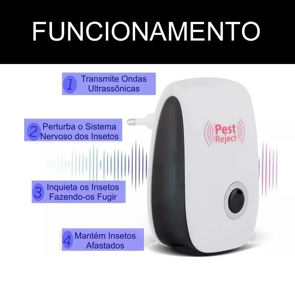 Repelente Eletrônico Ultrassônico Espanta Ratos Baratas Branco