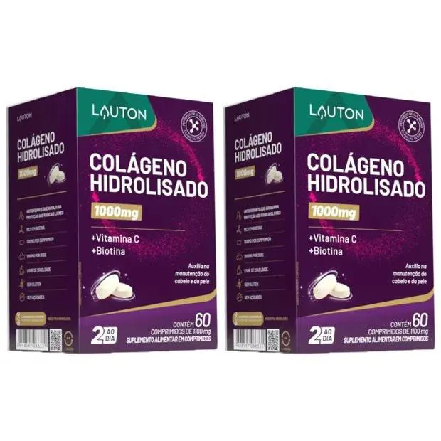 Kit 2x Colágeno Hidrolisado com Vitamina C e Biotina 60 comprimidos - Lauton