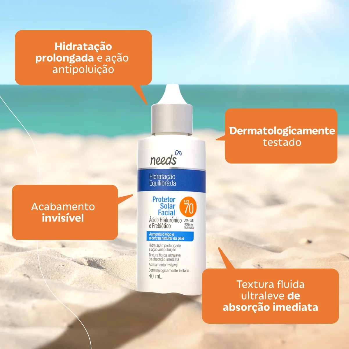 Protetor Solar Facial FPS 70 Needs Hidratação Equilibrada 40g