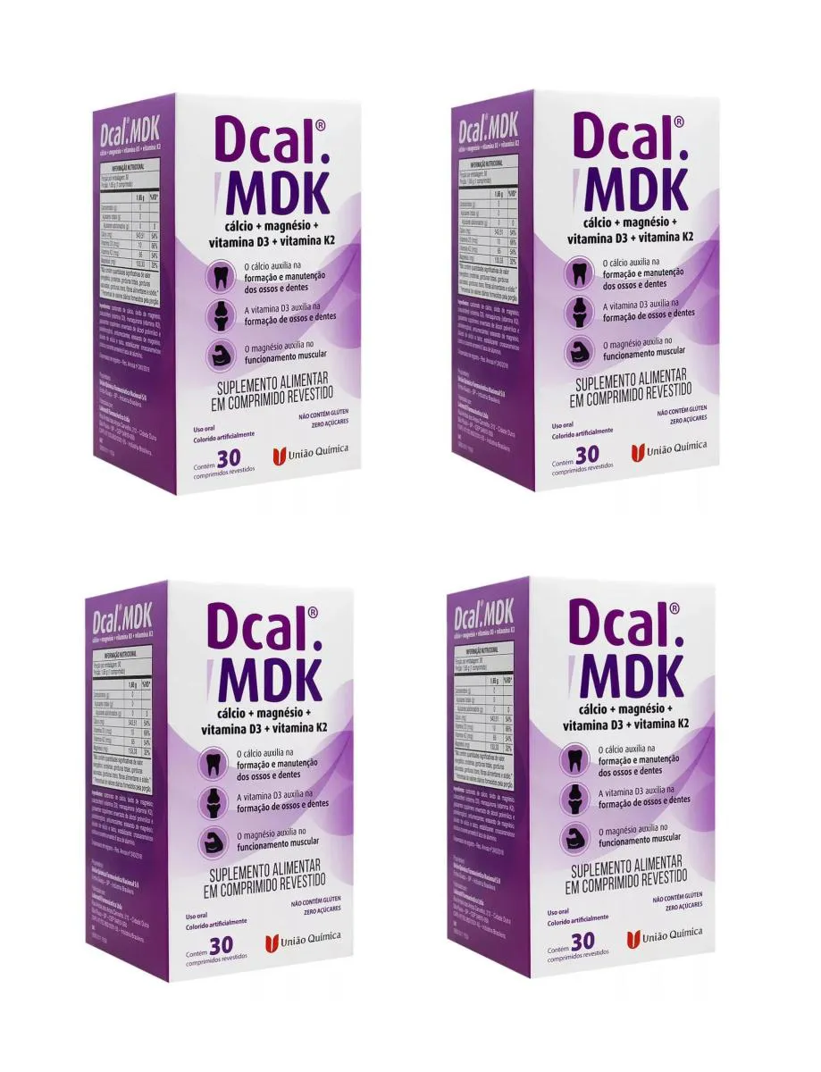 Kit 4 Suplemento Dcal Mdk Cálcio Magnésio Vitamina D3 30cps
