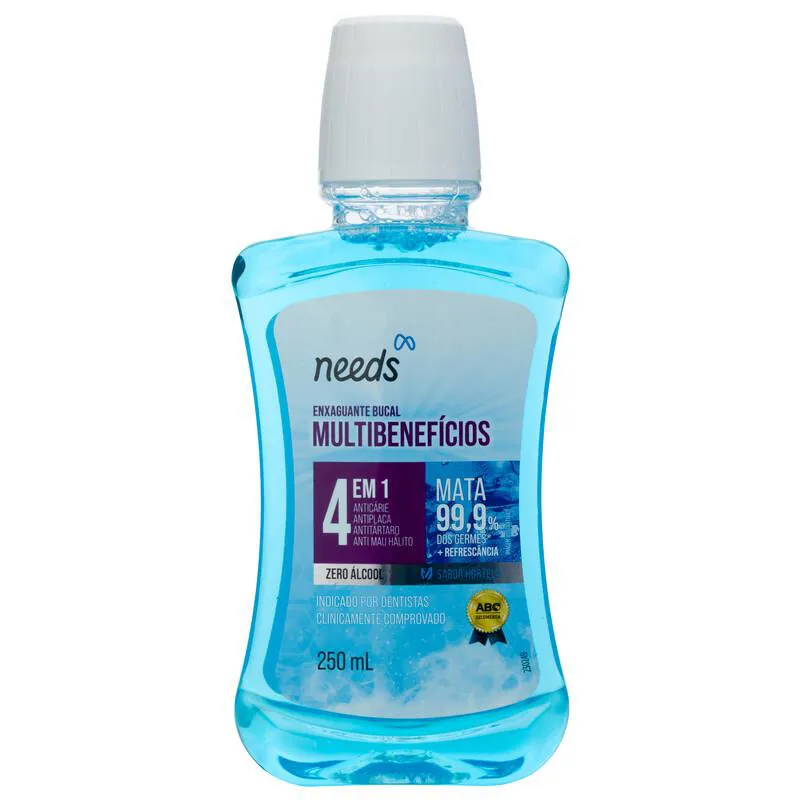 Enxaguante Bucal Needs 4 em 1 Hortelã Sem Álcool 500ml + 250ml