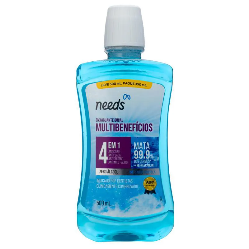 Enxaguante Bucal Needs 4 em 1 Hortelã Sem Álcool 500ml + 250ml