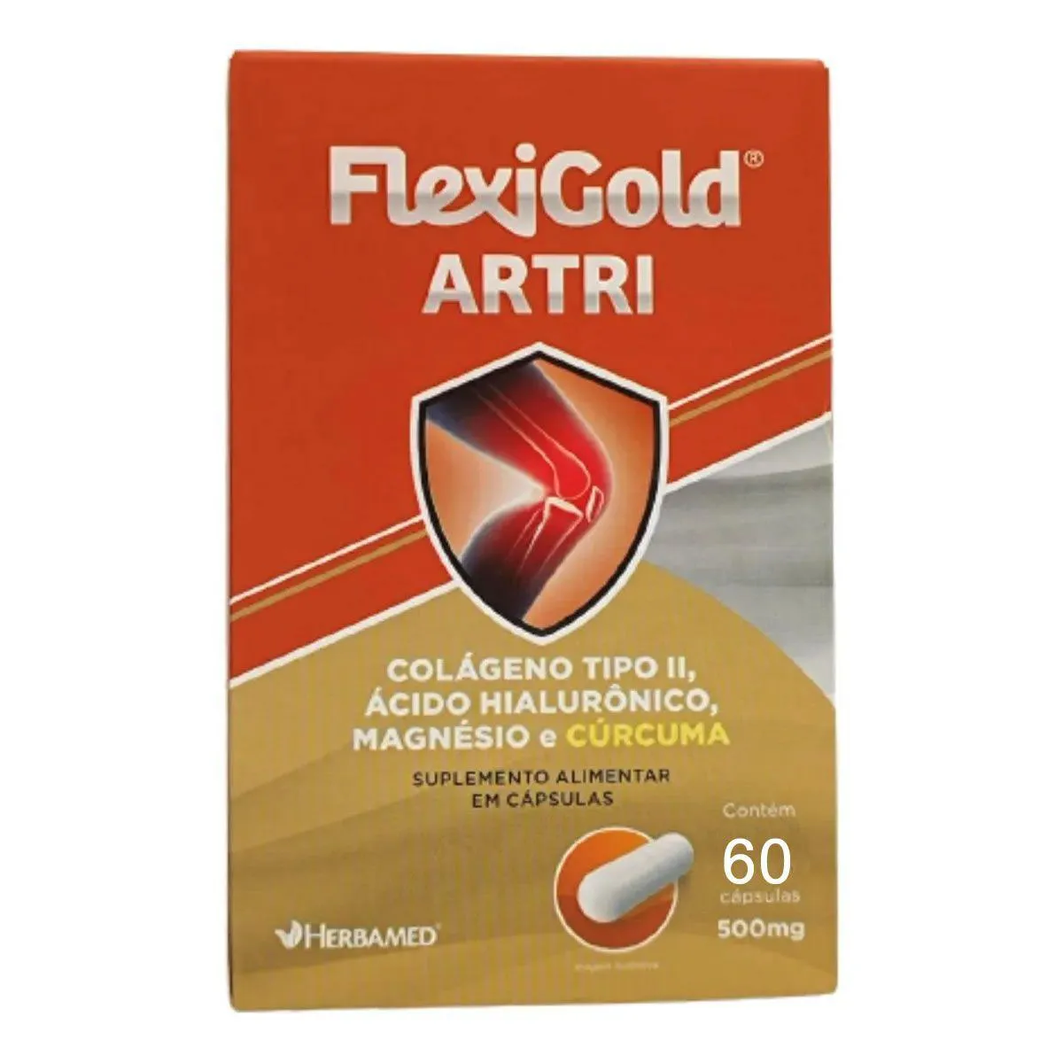 Flexigold Artri Colágeno Tipo 2 com Acido Hialurônico Magnésio e Cúrcuma com 60 Capsulas - Herbamed