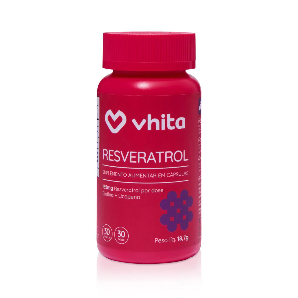 Trans Resveratrol Vhita 165mg + Vitamina B7, Proantocianidinas e Licopeno em cápsula - 30 Doses