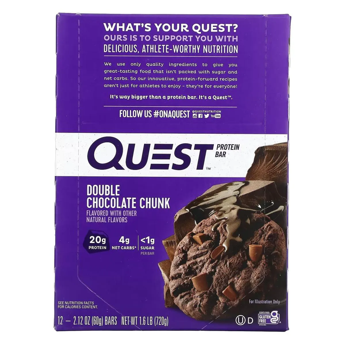 Quest Protein Bar, Barra de Proteína Sabor Dobro Chocolate Cx 12 Unidades - Quest Nutrition