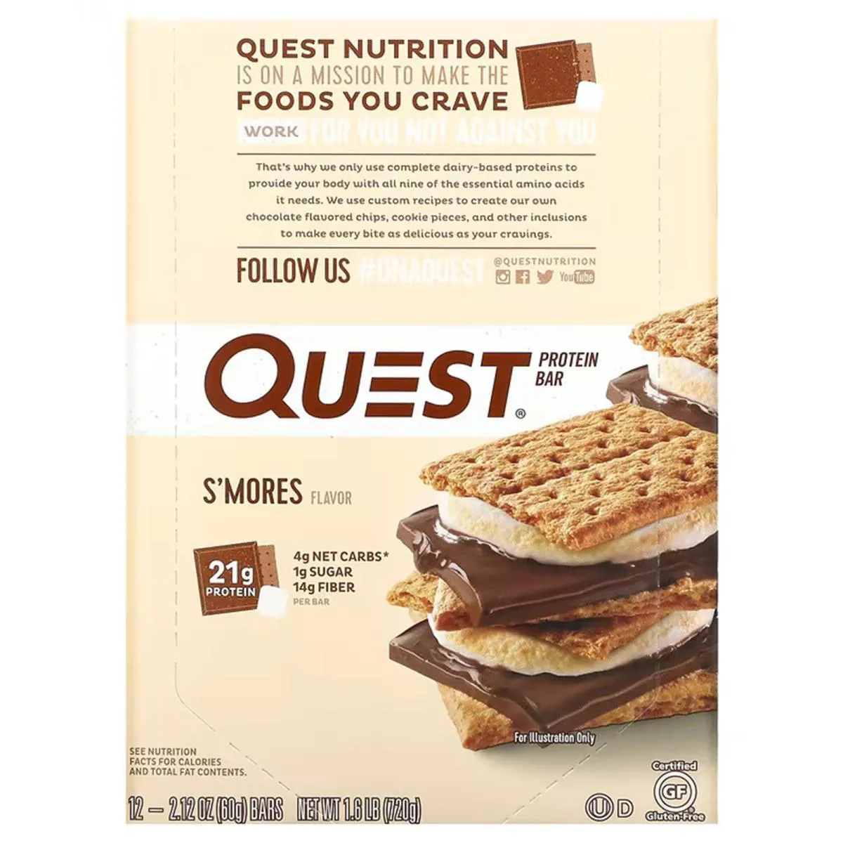 Quest Protein Bar, Barra de Proteína Sabor ( S'mores ) Biscoito Chocolate e Marshmallow Cx 12 Unidades - Quest Nutrition