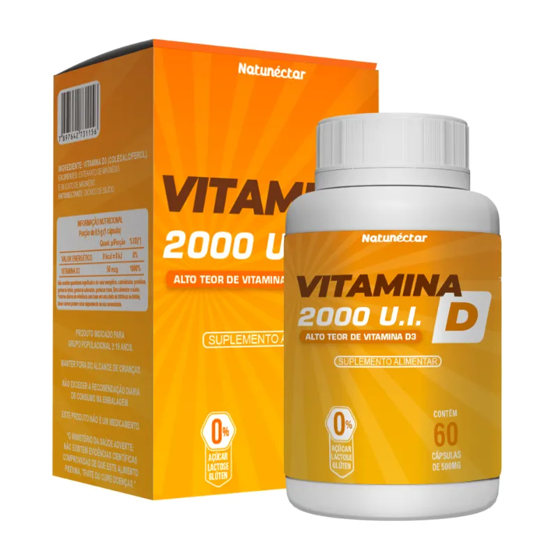 Vitamina D 500mg 2.000 UI 60 Cápsulas Vitamina do Sol - Natunéctar