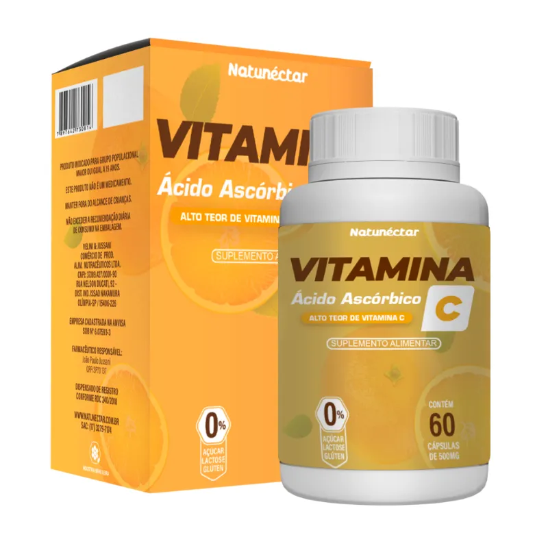 Vitamina C . Ácido Ascórbico 500mg 60 Cápsulas - Natunéctar