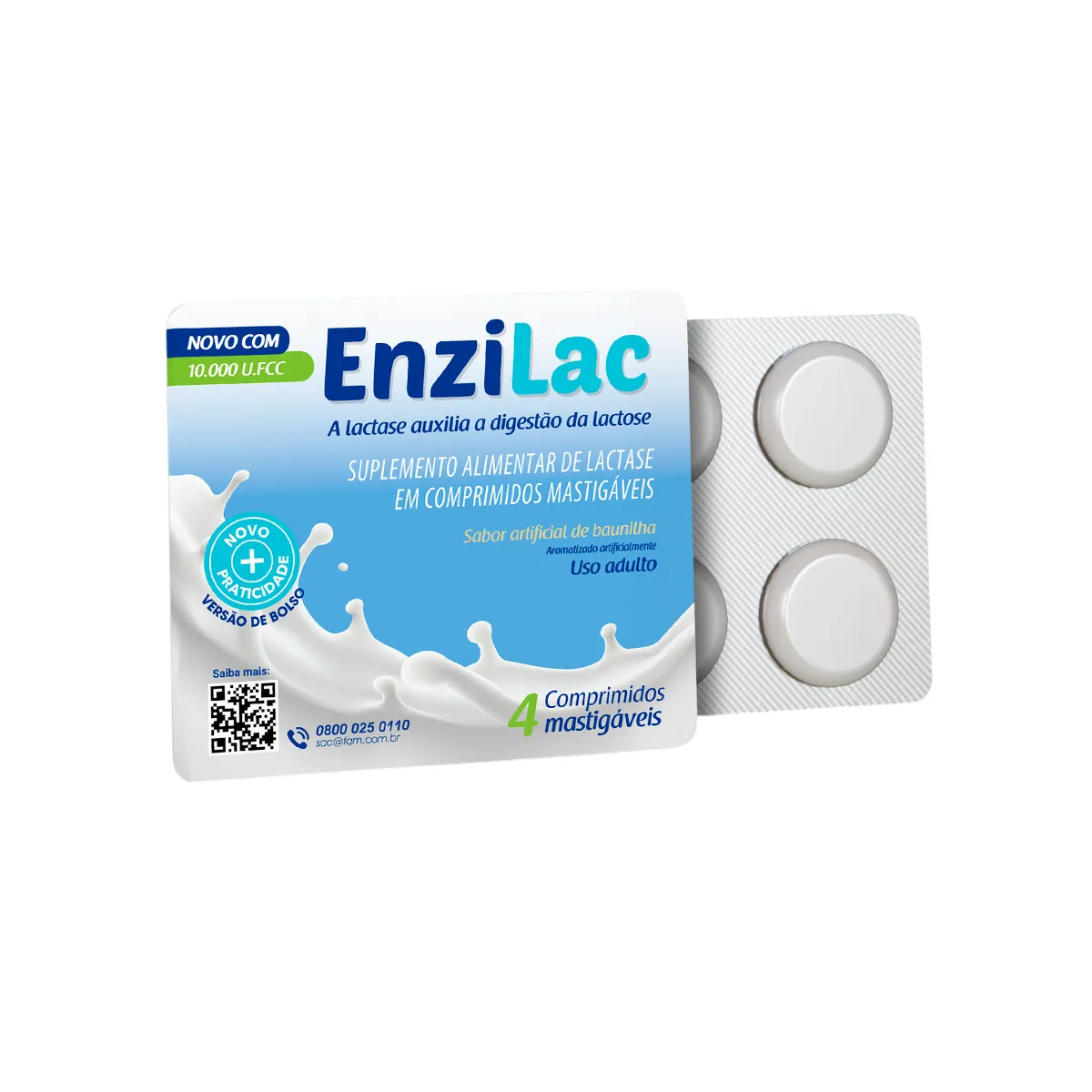 Enzima Lactase Enzilac 10.000UI 4 comprimidos mastigáveis