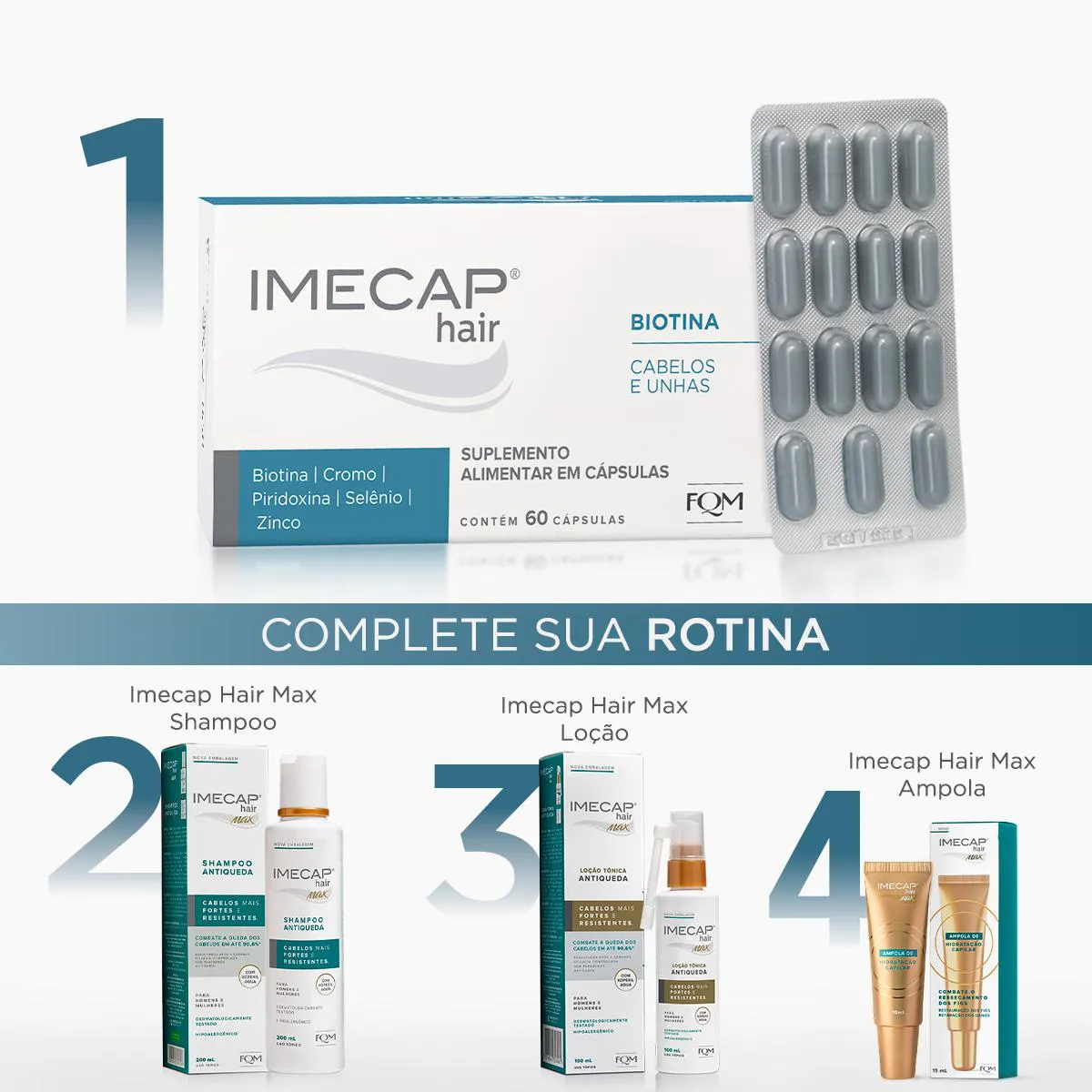 Suplemento Alimentar Imecap Hair Cabelos e Unhas 60 Cápsulas