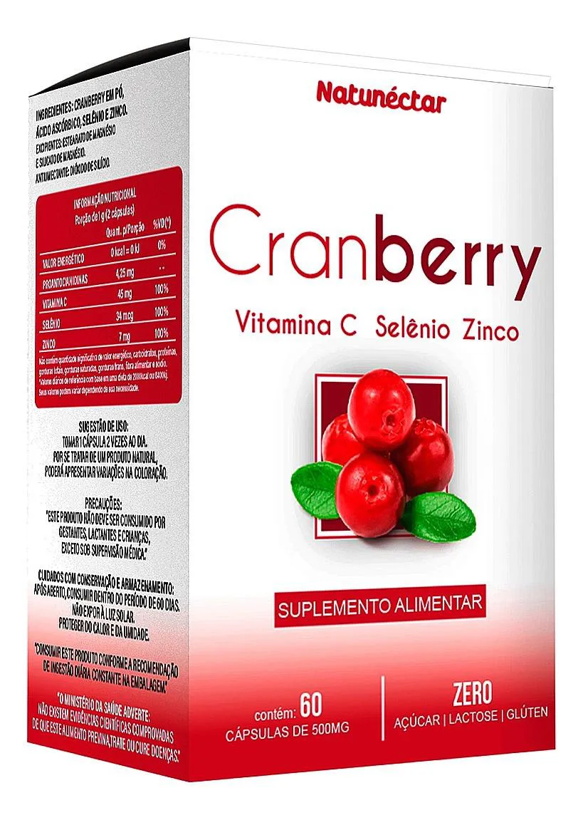 Cranberry + Vitamina C + Selênio + Zinco - 60 Cápsulas. 500mg