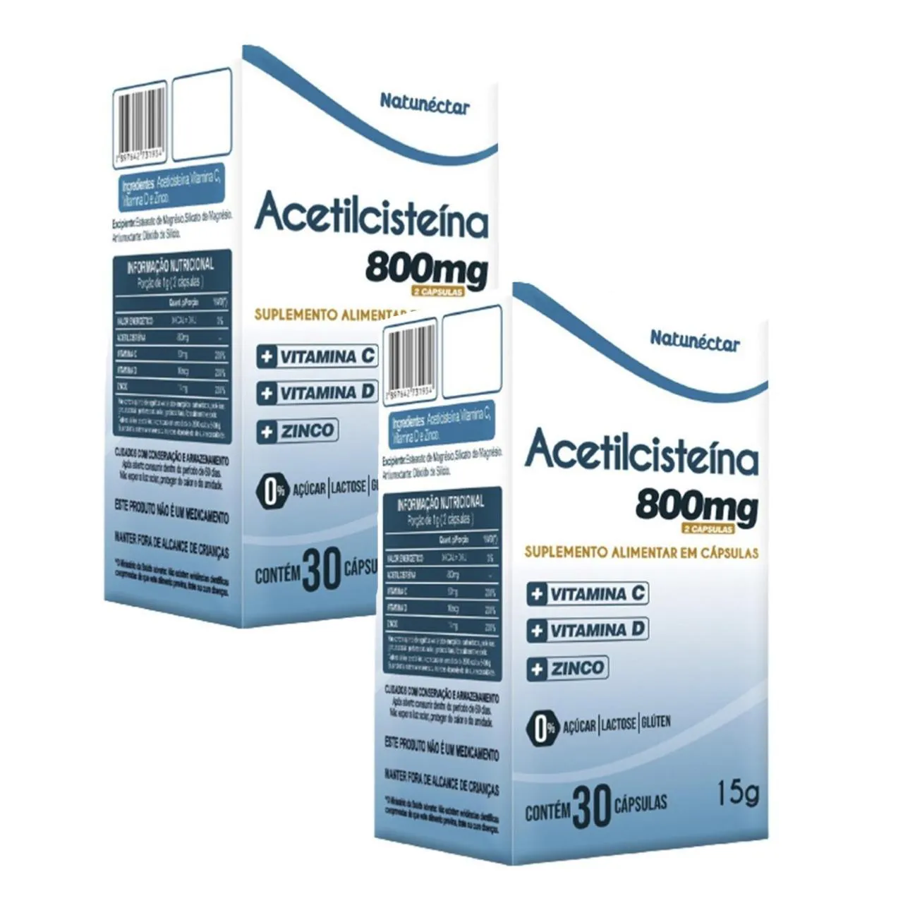 2x Acetilcisteína - Nac - 30 Cápsulas. - 800mg - Vitamina C D e Zinco